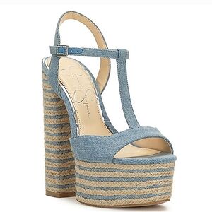 New w/o Box Jessica Simpson Ameeka Denim Espadrille T-Strap Platform Sandals